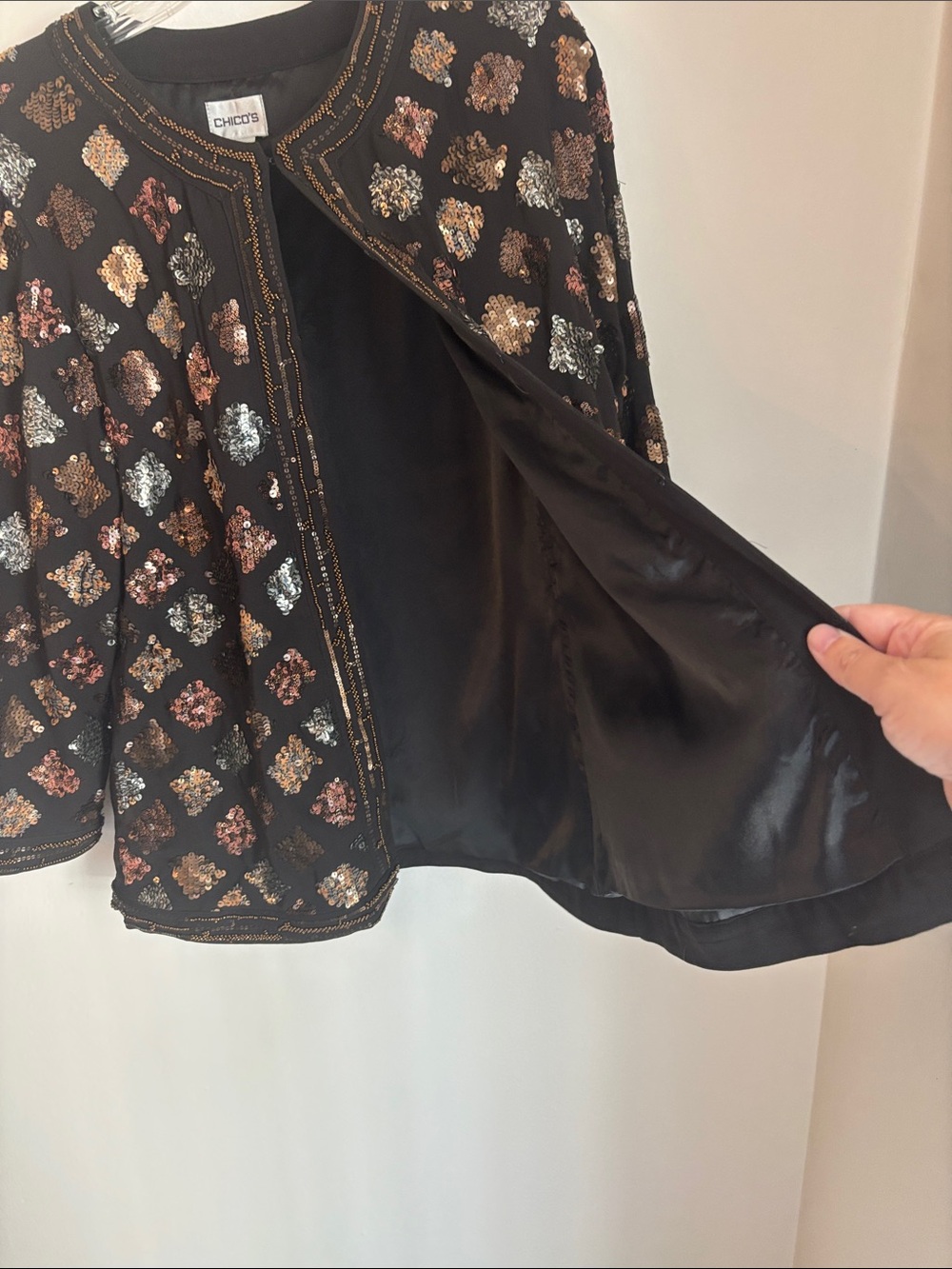 Chicos vintage beaded sequin Black dressy Jacket metallic fancy event women’s 8 - Picture 6 of 8